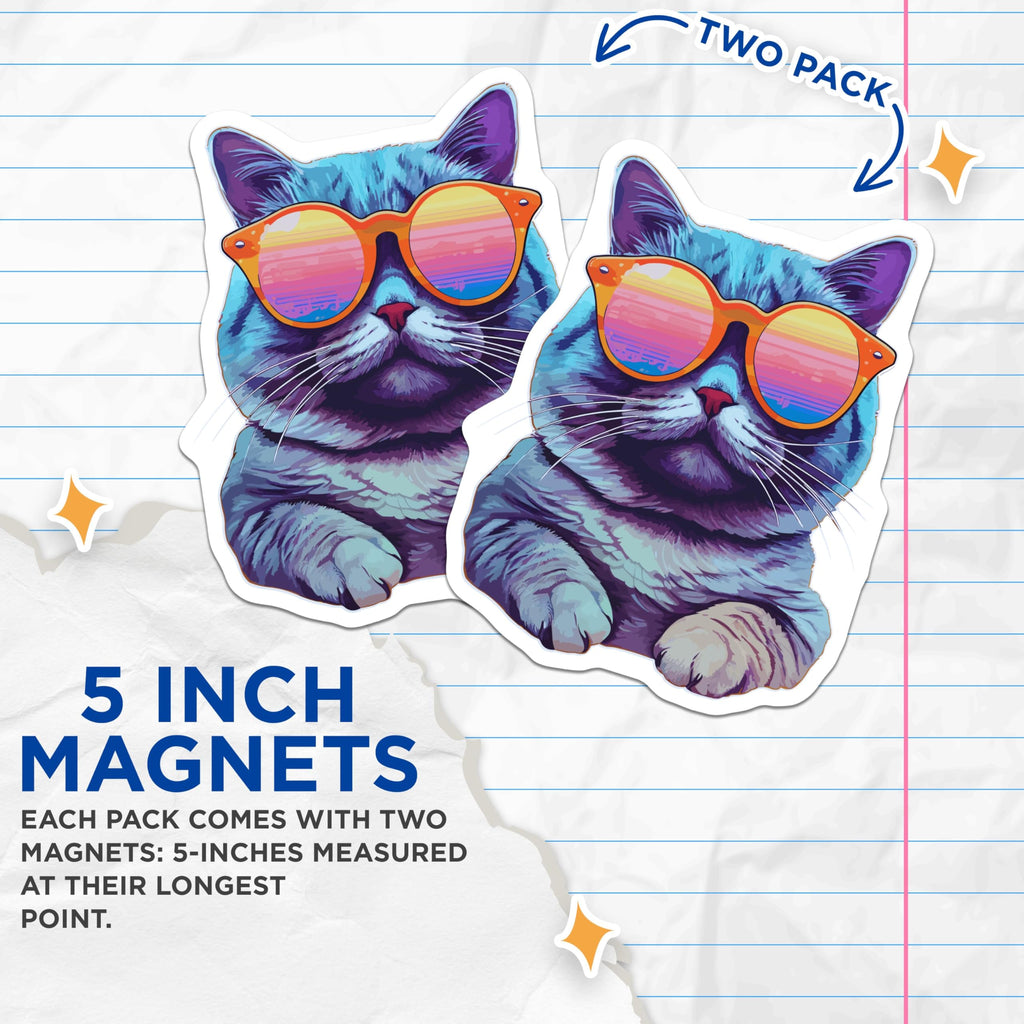 (2 Pack) Cool Cat Magnets - Cat Lover Magnets - Fun Cat Magnets for Fridge Decor - 5" On Longest Side - for Cars, Refrigerators, Toolboxes, Lockers - Made in USA MAG3578