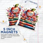 (2 Pack) Teacher Life Magnets - Apple Books Magnets - Classroom Decor - Education Enthusiast - 5" On Longest Side - for Cars, Fridges, Toolboxes - Made in USA - MAG6713