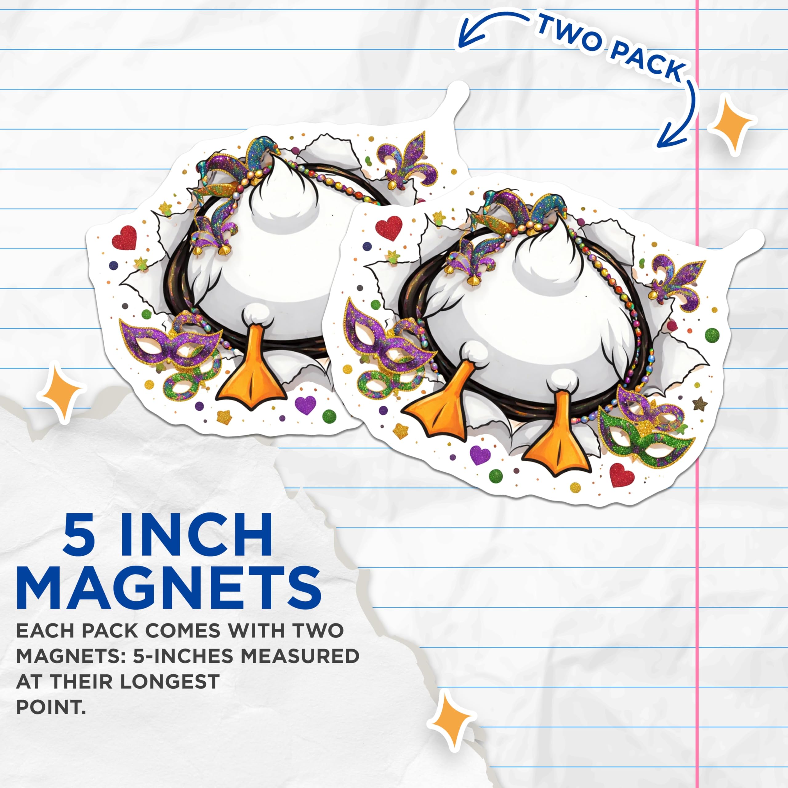 (2 Pack) Mardi Gras Duck Magnets - Masquerade Decor - Party Accessory - 5" On Longest Side - Premium Magnet - for Cars, Refrigerators, Toolboxes, Lockers - Made in USA - MAG17110