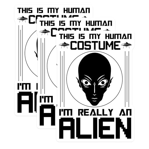 (3 Pack) Alien Costume Decals - UFO Laptop Decal - Funny Extraterrestrial Stickers - 3 Inches On Longest Side - Easy Peel & Apply - Made in USA - 3MCS4289