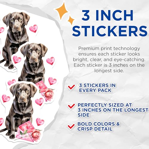 (3 Pack) Labrador Dog Decals - Valentine's Hearts - Romantic Decals - 3 Inches On Longest Side - Easy Peel & Apply - Made in USA - 3MCS2294