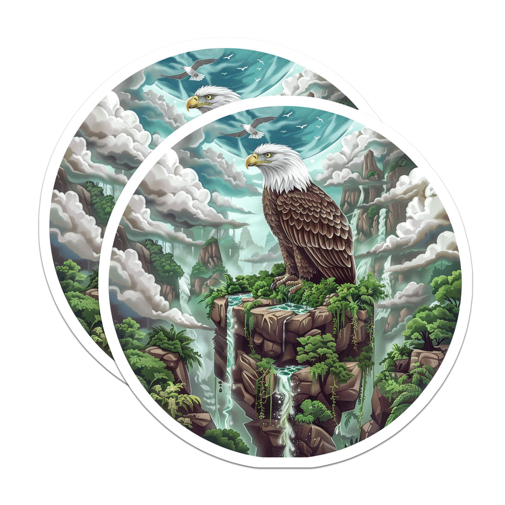 (2 Pack) Majestic Eagle Magnets - Fantasy Landscape Decor - Mountain Waterfall Art - 5 Inches On Longest Side - Thick Durable Magnet - Made in USA - MAG39403