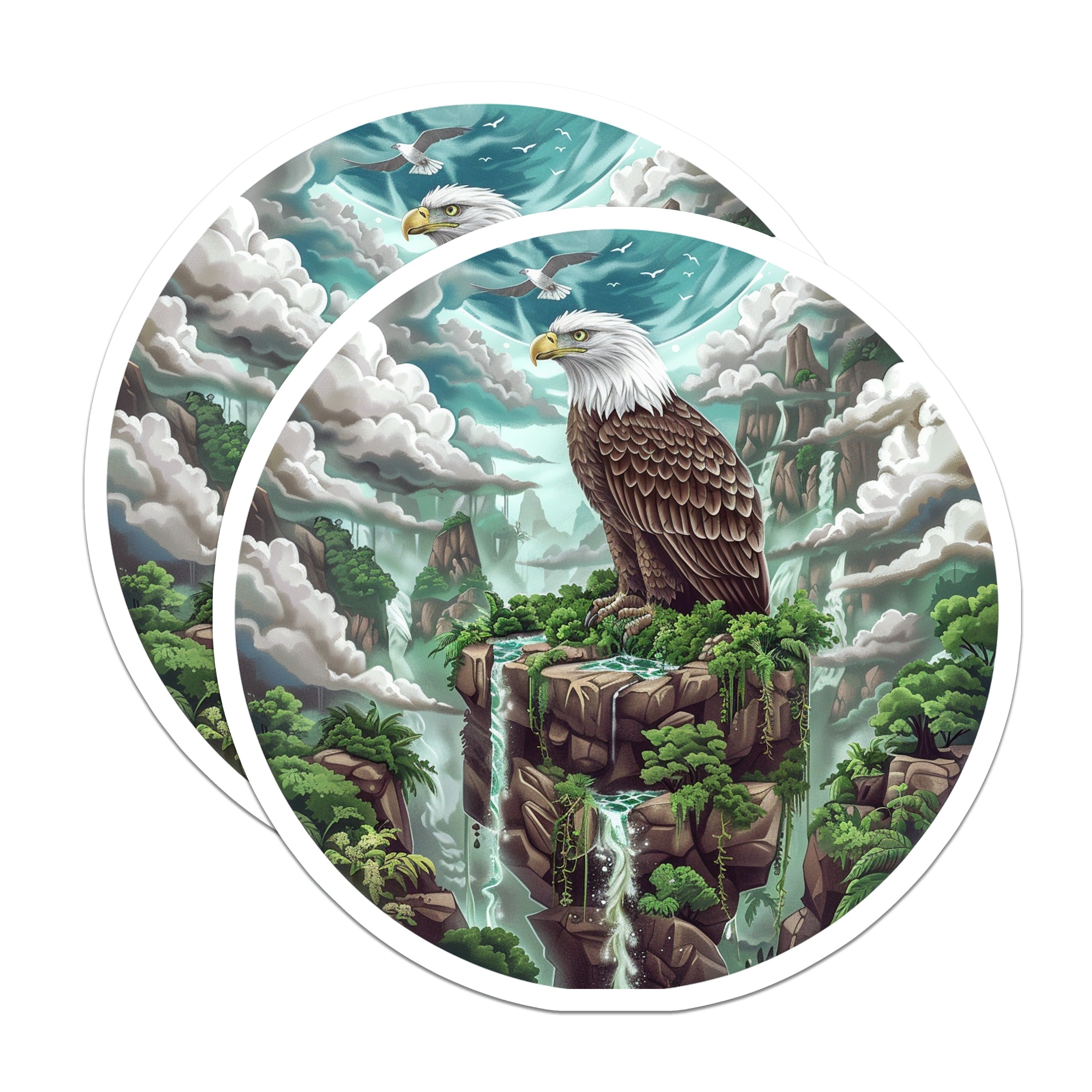 (2 Pack) Majestic Eagle Magnets - Fantasy Landscape Decor - Mountain Waterfall Art - 5 Inches On Longest Side - Thick Durable Magnet - Made in USA - MAG39403