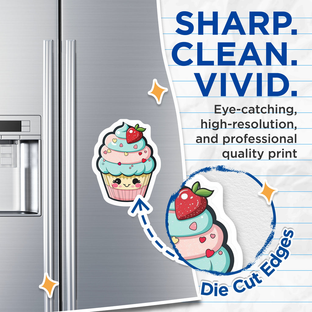 (2 Pack) Kawaii Cupcake Magnets - Cute Strawberry Dessert - Pastel Sweet Treat Decor for Kitchen Fridge - 5 Inches On Longest Side - Thick Durable Magnet - Made in USA - MAG38325