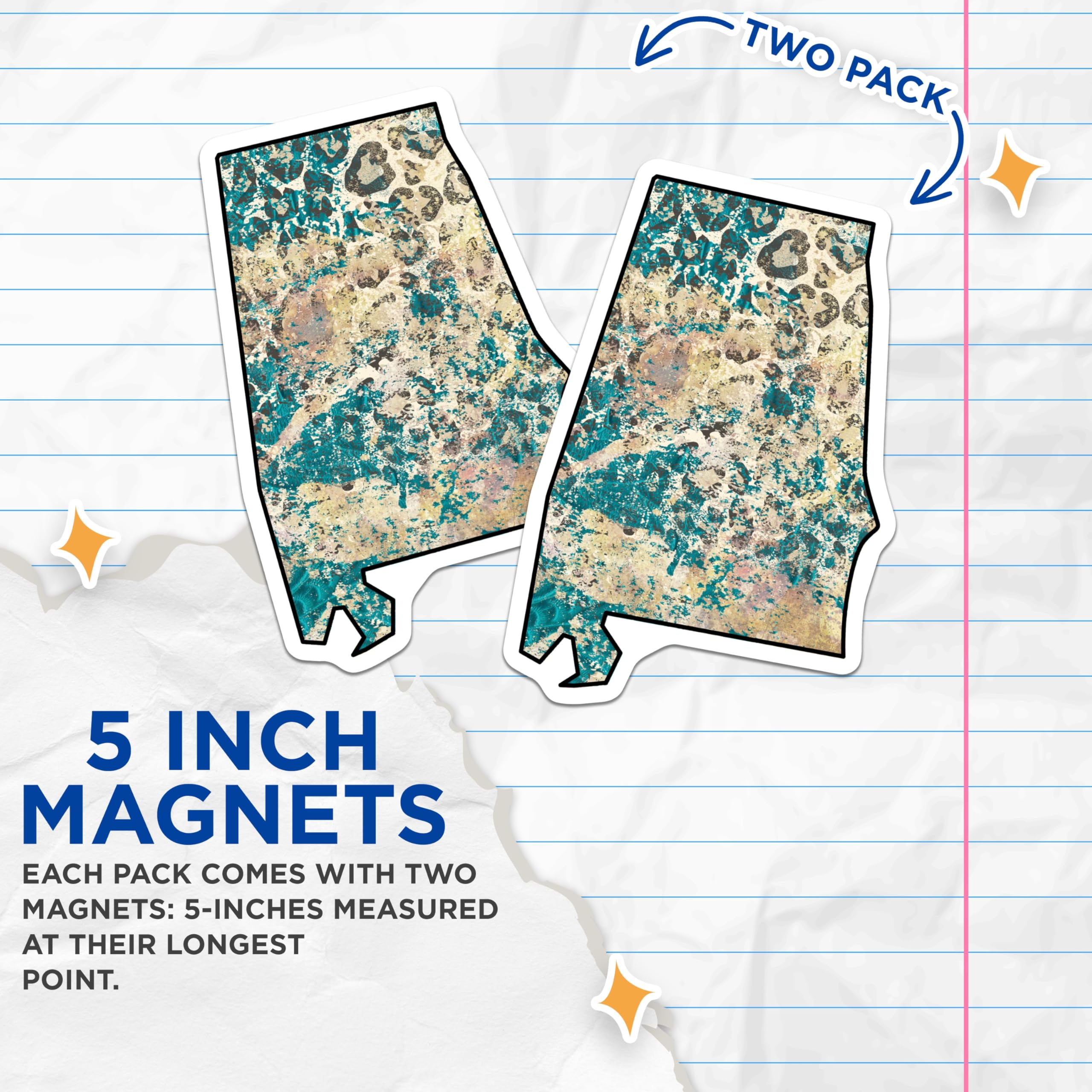 (2 Pack) Alabama State Magnets - Leopard Print Design - Distressed Abstract Art - 5 Inches On Longest Side - Thick Durable Magnet - Made in USA - MAG19186