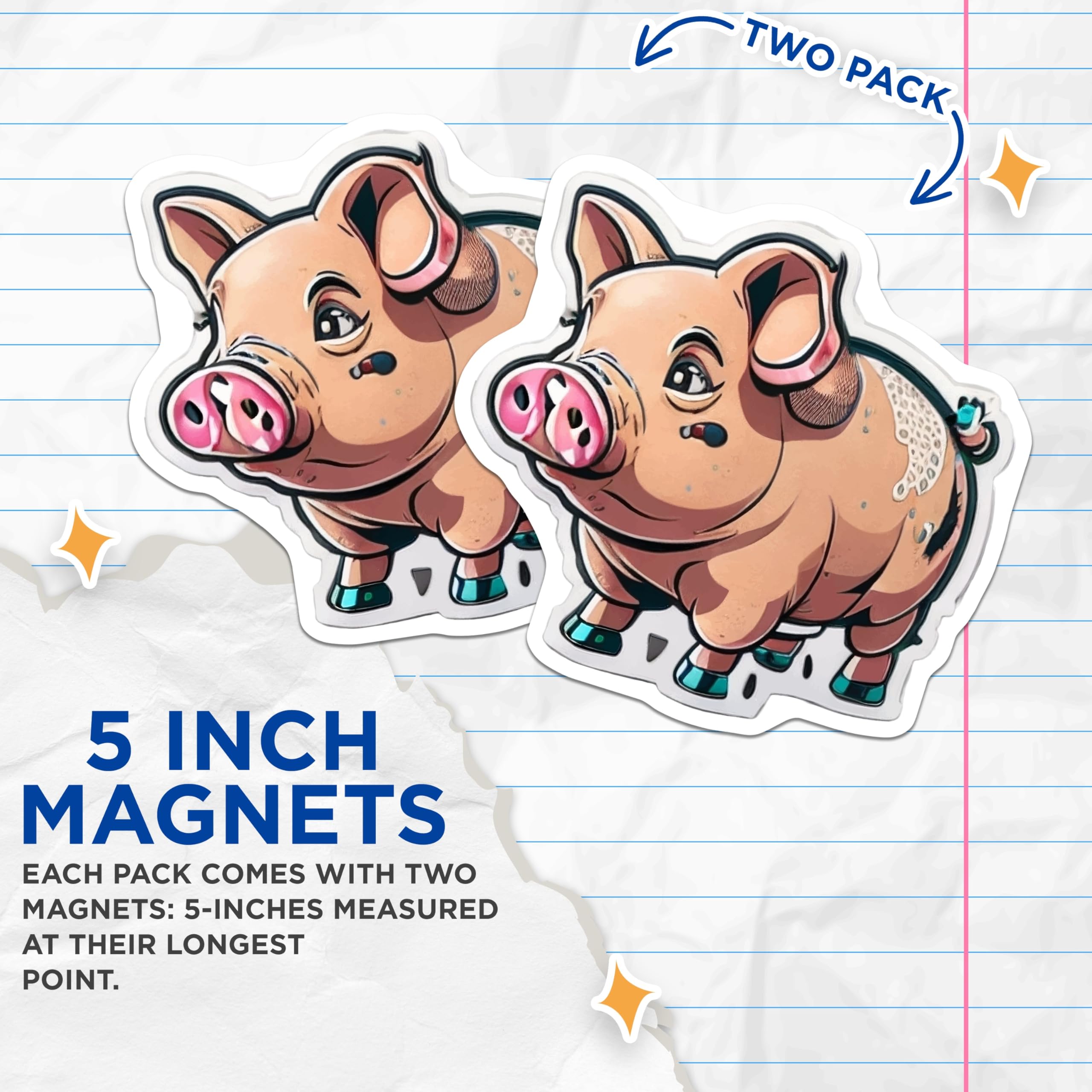 (2 Pack) Charming Pig Magnets - Farm Animal Refrigerator Decor - Adorable Piggy Kitchen Office Locker Accent - 5 Inches On Longest Side - Thick Durable Magnet - Made in USA - MAG21394