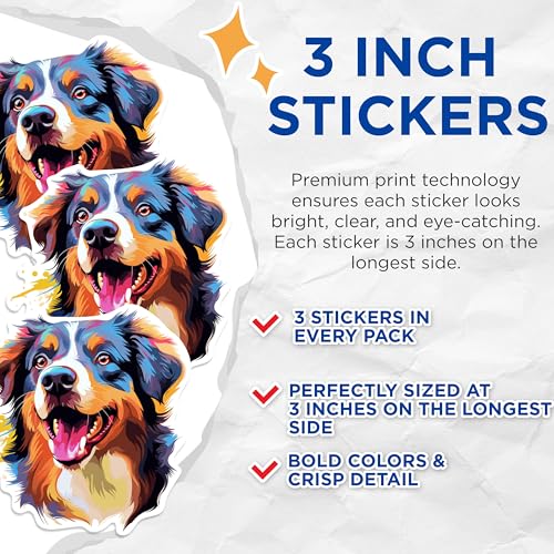 (3 Pack) Bernese Mountain Dog Decals - Colorful Dog Stickers - Laptop Decals - 3 Inches On Longest Side - Easy Peel & Apply - Made in USA - 3MCS0636