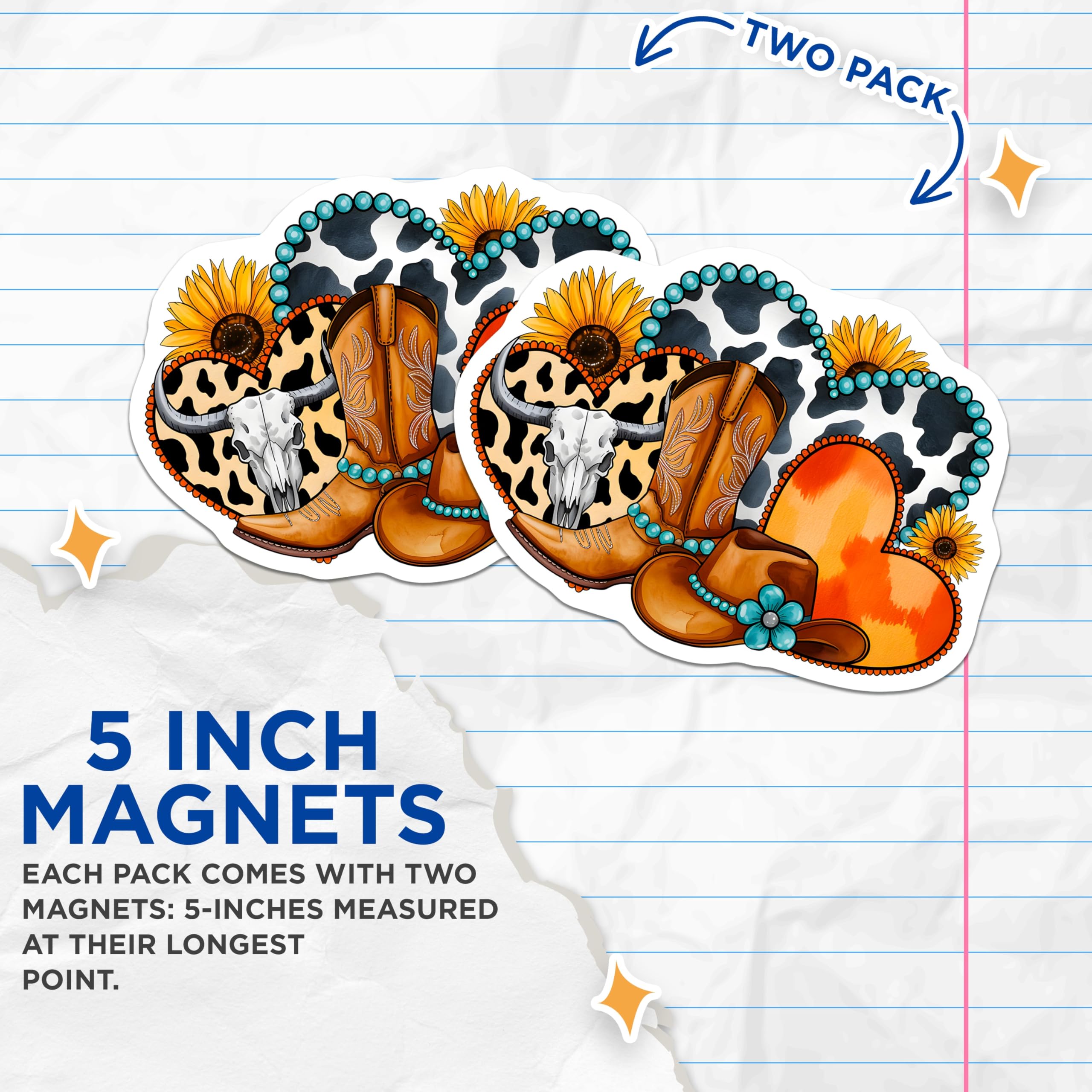(2 Pack) Western Cowgirl Magnets - Rodeo Farmhouse Decor - Boho Kitchen Fridge Accessories - 5 Inches On Longest Side - Thick Durable Magnet - Made in USA - MAG29268