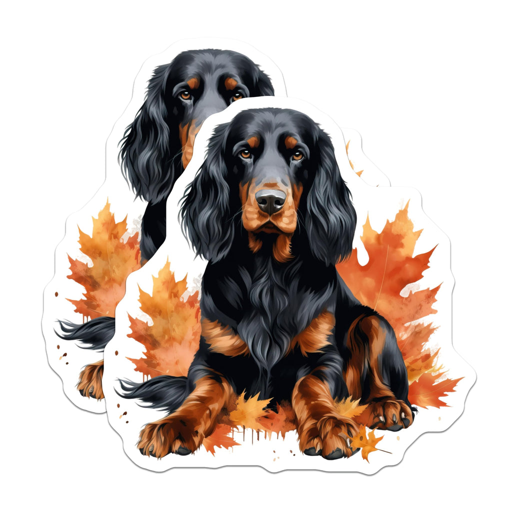 (2 Pack) Gordon Setter Dog Magnets - Autumn Leaves Pet Refrigerator Decor - Fall Animal Lover Kitchen Magnets - 5 Inches On Longest Side - Thick Durable Magnet - Made in USA - MAG25603
