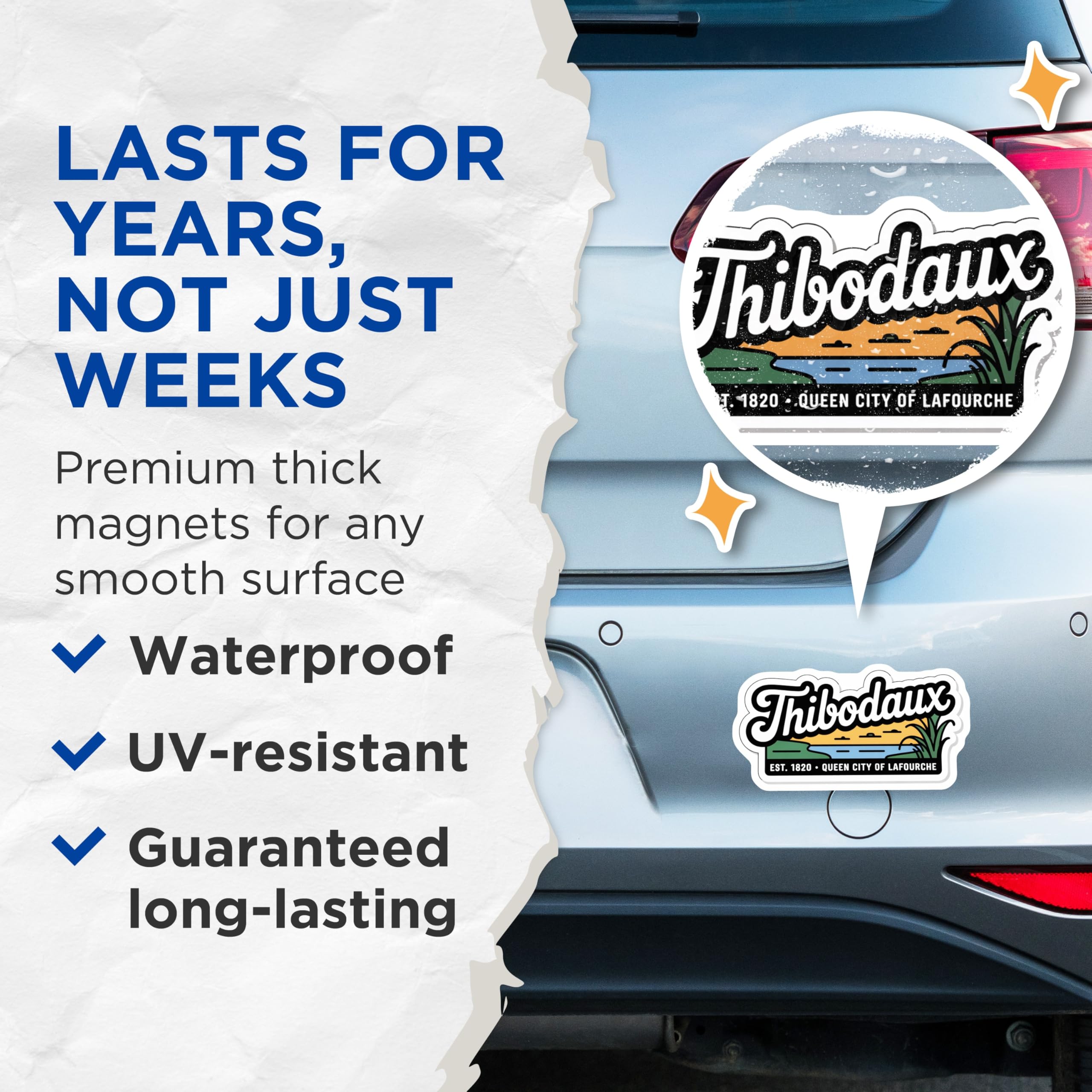 (2 Pack) Thibodaux Louisiana Magnets - Queen City of Lafourche - Home Decor Souvenir - 5" On Longest Side - Premium Magnet - for Cars, Refrigerators, Toolboxes, Lockers - Made in USA - MAG17851