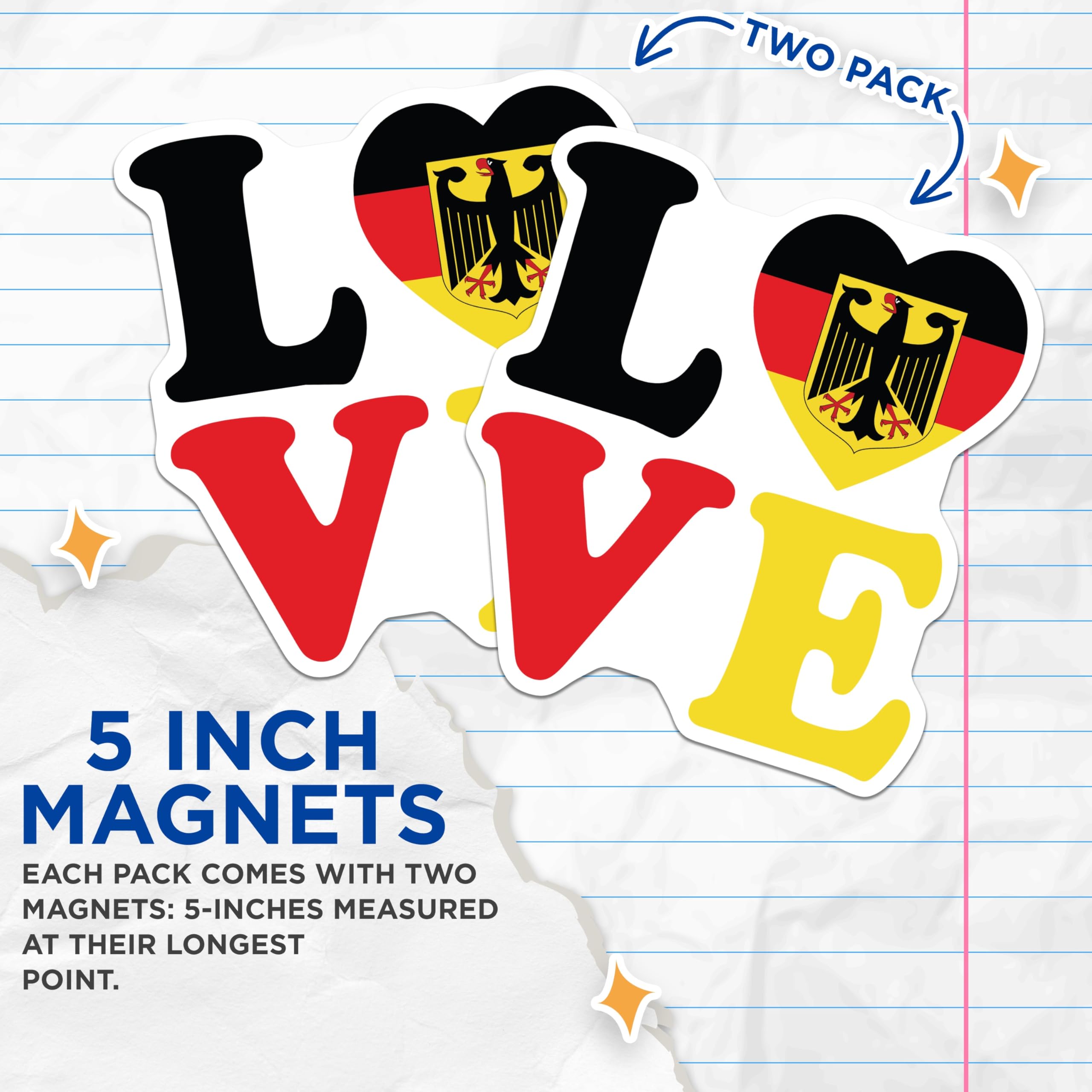 (2 Pack) German Flag Magnets - Love Germany Decor - Patriotic Fridge Magnets - 5" On Longest Side - Premium Magnet - for Cars, Refrigerators, Toolboxes, Lockers - Made in USA - MAG17582