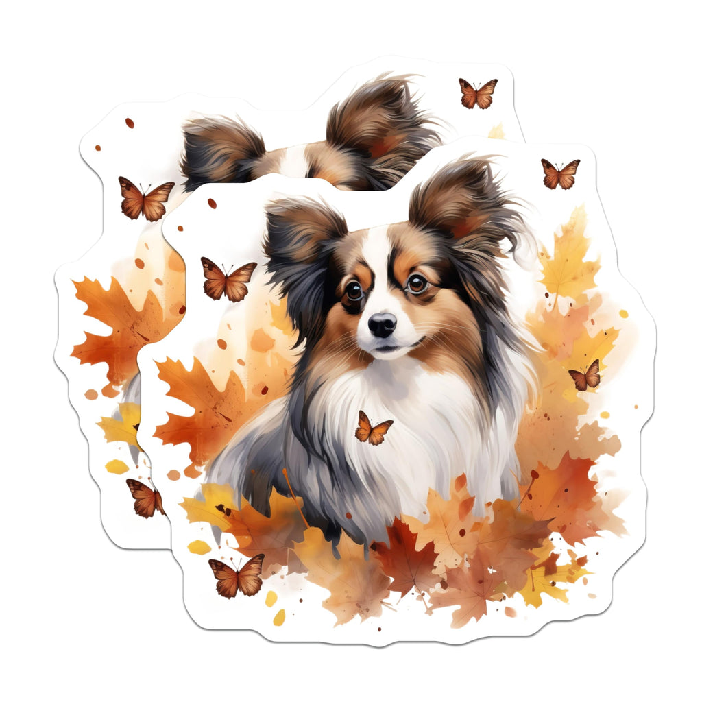 (2 Pack) Papillon Dog Magnets - Autumn Leaves Butterfly - Fall Decor Pet Lover Home - 5 Inches On Longest Side - Thick Durable Magnet - Made in USA - MAG24717