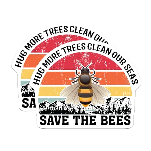 (2 Pack) Save The Bees Stickers - Environmental Awareness - Ocean Conservation - Nature Support - 5" On Longest Side - Sticks to Smooth Flat Surfaces - Made in USA - BMCS5073