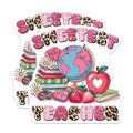 (2 Pack) Sweetest Teacher Stickers - Teacher Appreciation - Classroom Decor - Teacher Gifts - 5" On Longest Side - Sticks to Smooth Flat Surfaces - Made in USA - BMCS7658