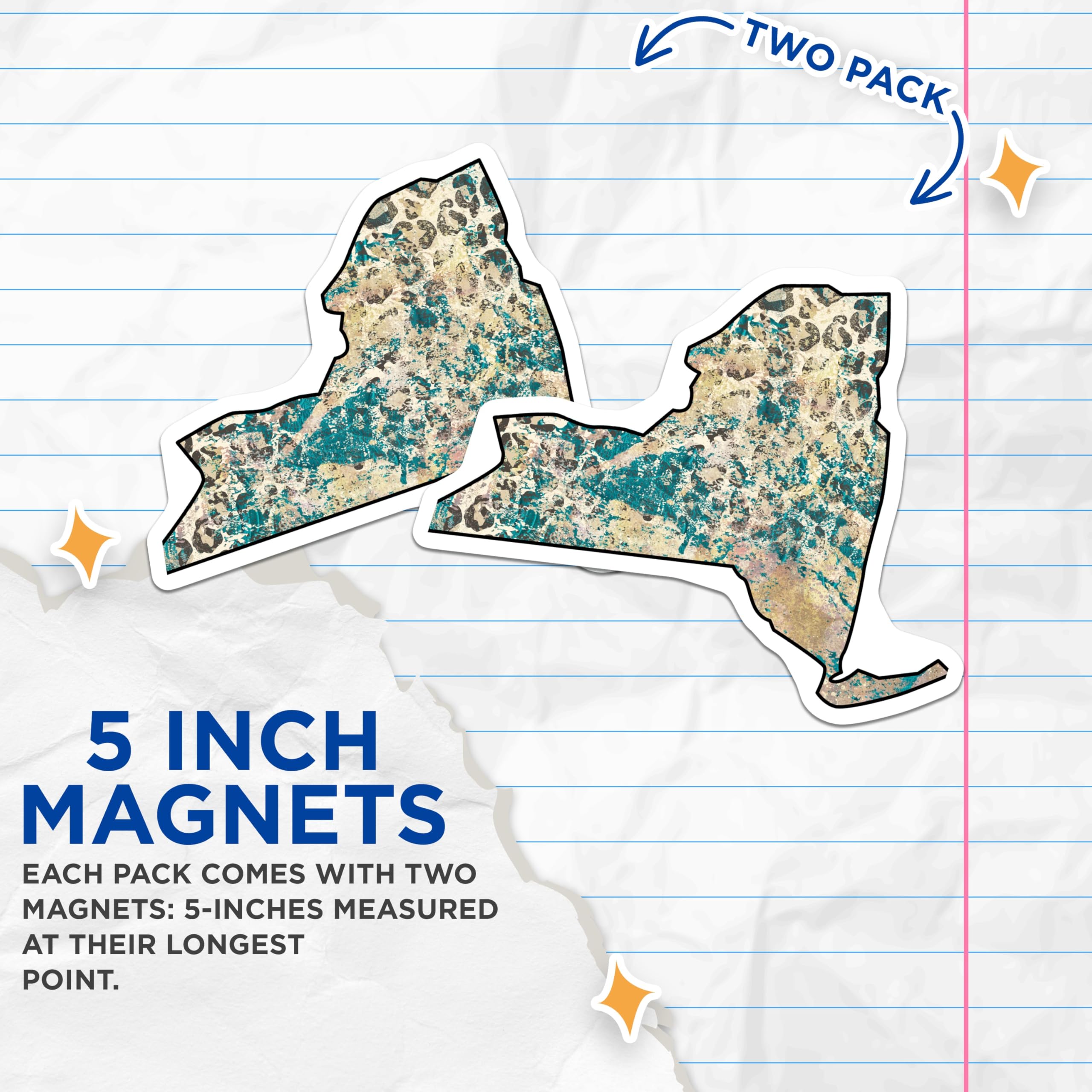 (2 Pack) New York State Magnets - Turquoise Leopard Print - Home Fridge Decor - 5" On Longest Side - Premium Magnet - for Cars, Refrigerators, Toolboxes, Lockers - Made in USA - MAG17550