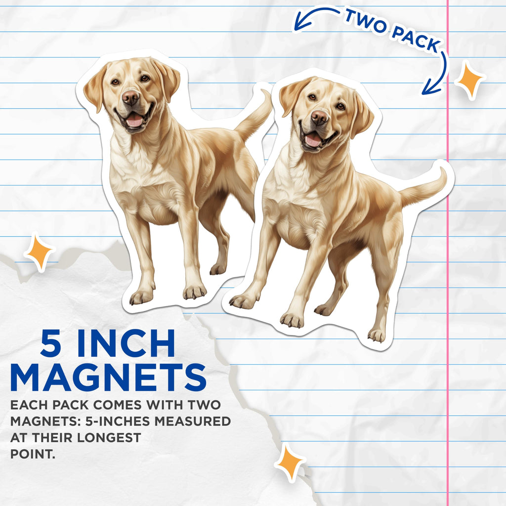 (2 Pack) Yellow Labrador Retriever Magnets - Happy Dog Owner Refrigerator Decor - Realistic Pet Art - 5 Inches On Longest Side - Thick Durable Magnet - Made in USA - MAG30237