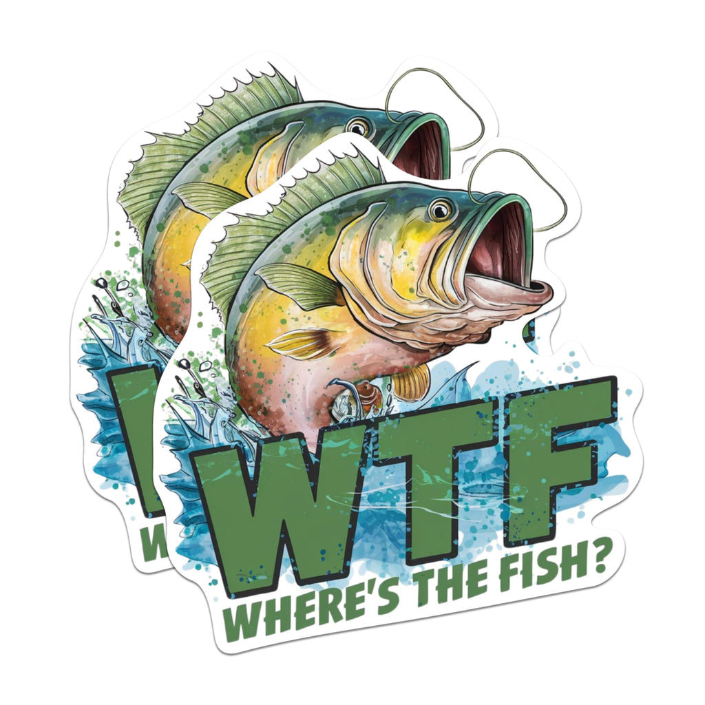 (2 Pack) WTF Where's The Fish? - Funny Fisherman Angler - Love to Fish - Fisher Man - 5 Inches On Longest Side - Premium Magnet - for Cars, Refrigerators, Toolboxes - Made in USA - MAG1738