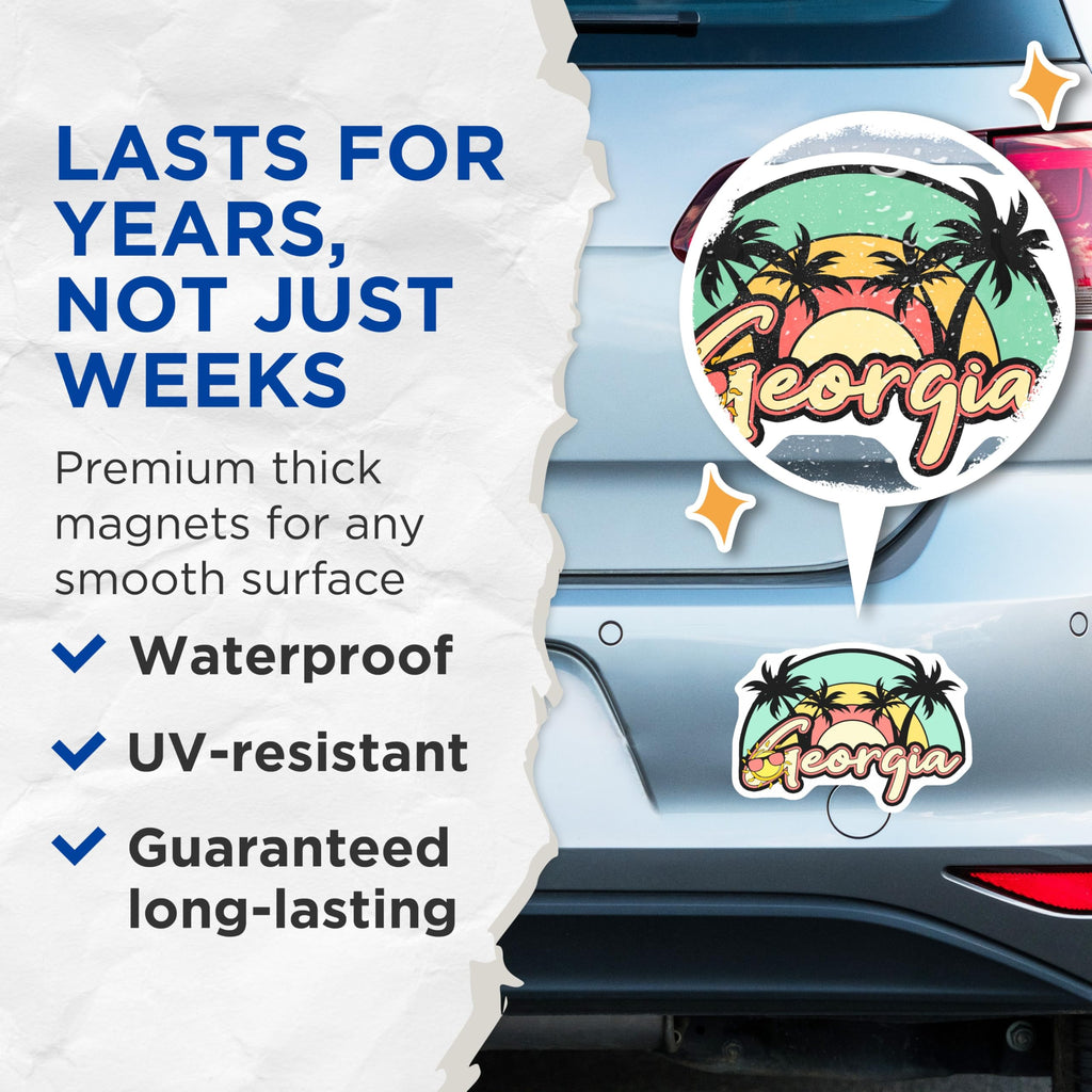 (2 Pack) Georgia State Magnets - Palm Tree Sunset Decor - Travel Souvenir Fridge Magnets - 5" On Longest Side - Premium Magnet - for Cars, Refrigerators, Toolboxes, Lockers - Made in USA - MAG18886