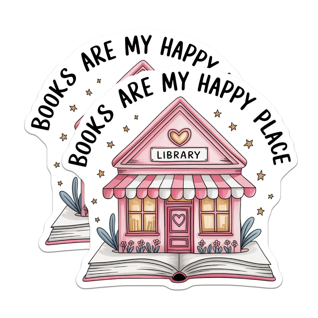 (2 Pack) Books are My Happy Place Magnets - Cozy Library Reader Decor - Bookworm Literary Aesthetic - 5 Inches On Longest Side - Thick Durable Magnet - Made in USA - MAG36863