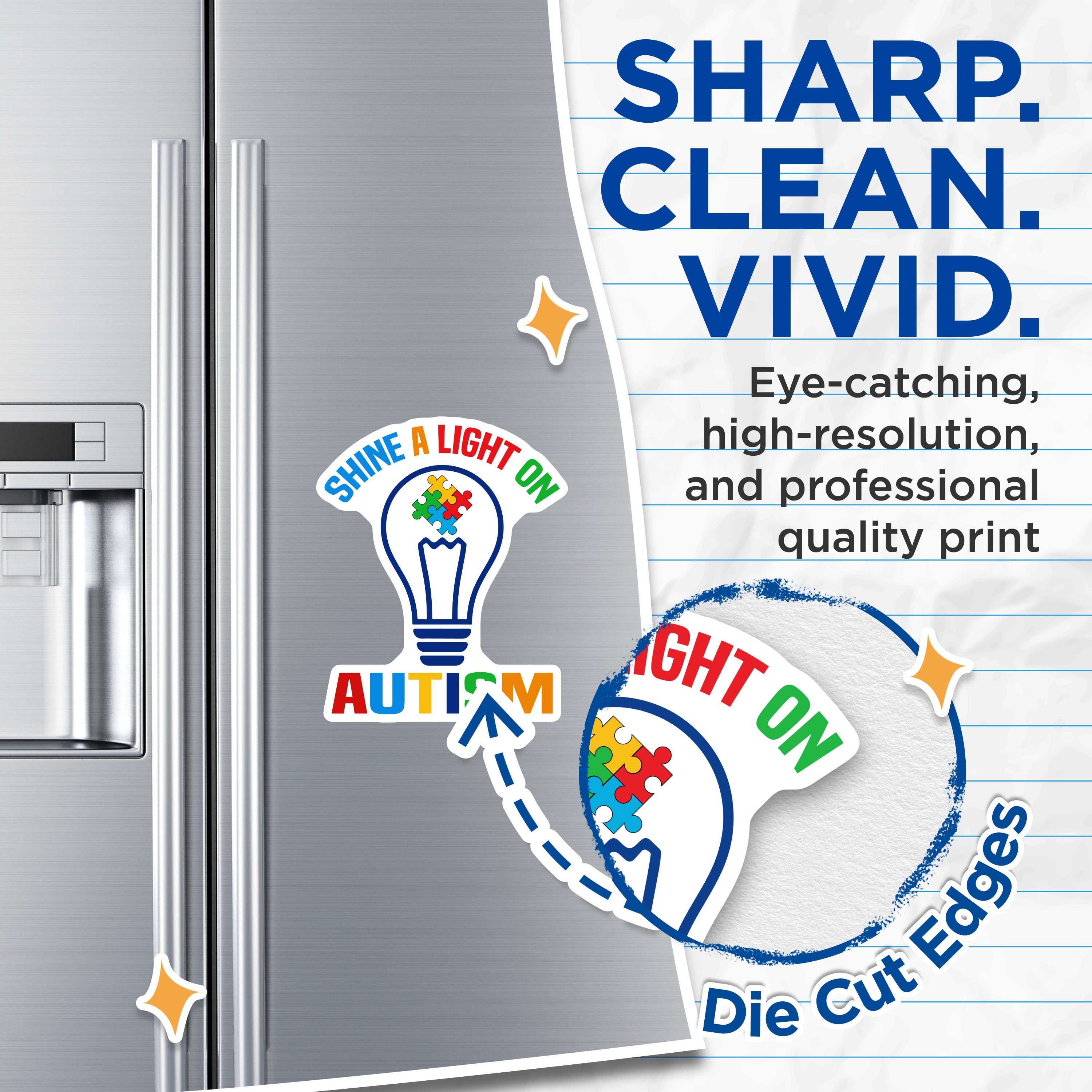 (2 Pack) Autism Awareness Magnets - Puzzle Piece Light Bulb Support - Neurodiversity Advocacy Refrigerator Decor - 5 Inches On Longest Side - Thick Durable Magnet - Made in USA - MAG36078