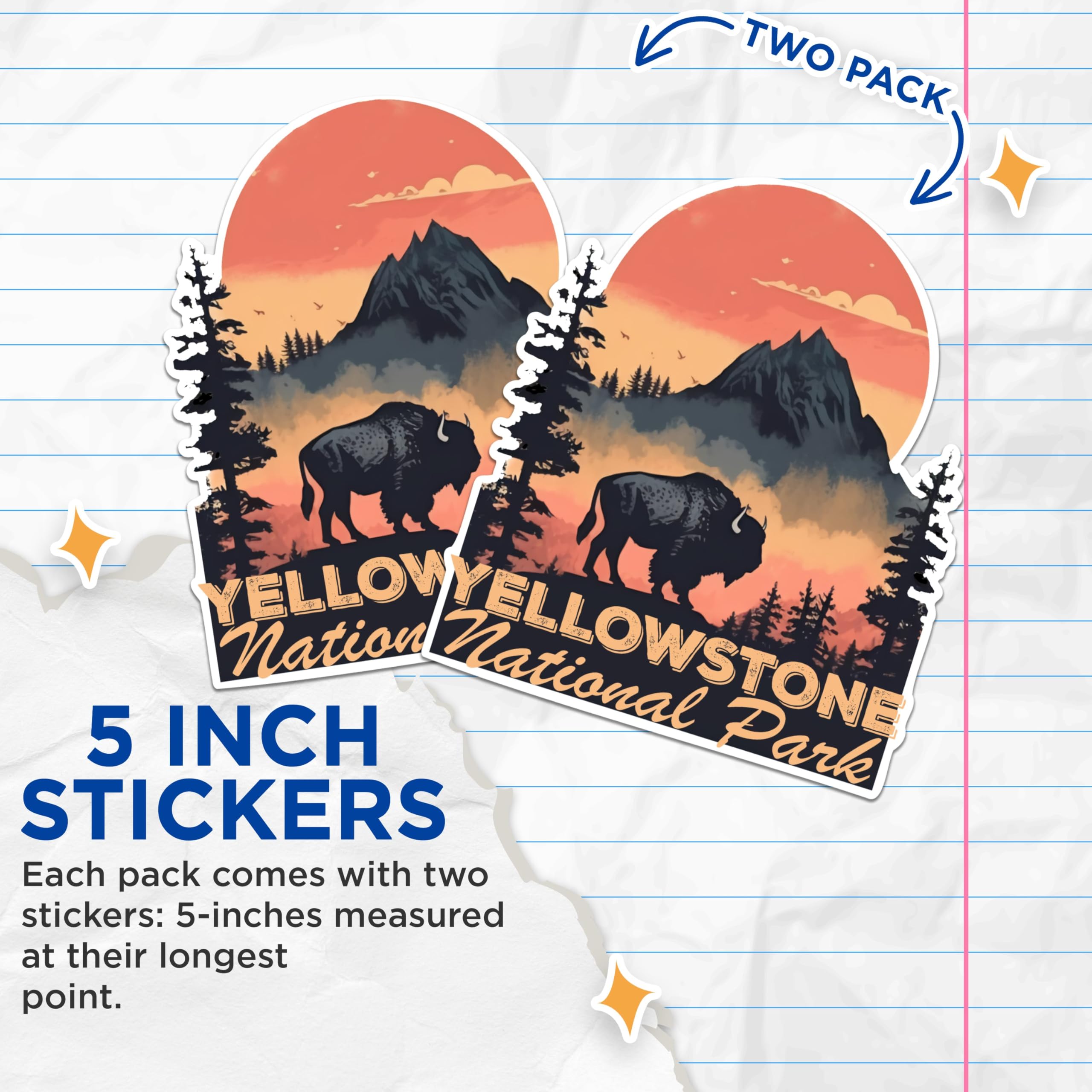 (2 Packs) Yellowstone National Park Stickers - Yellowstone National Decals - 5 Inches On Longest Side - Premium Vinyl Decal - Sticks to Any Smooth Flat Surface - Made in USA - BMCS2546