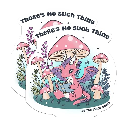 (2 Pack) Cute Dragon Stickers - Reading Dragon - Book Lover Stickers - Mushroom Forest Art - Whimsical Art Stickers - 5" On Longest Side - Sticks to Smooth Flat Surfaces - Made in USA - BMCS3988