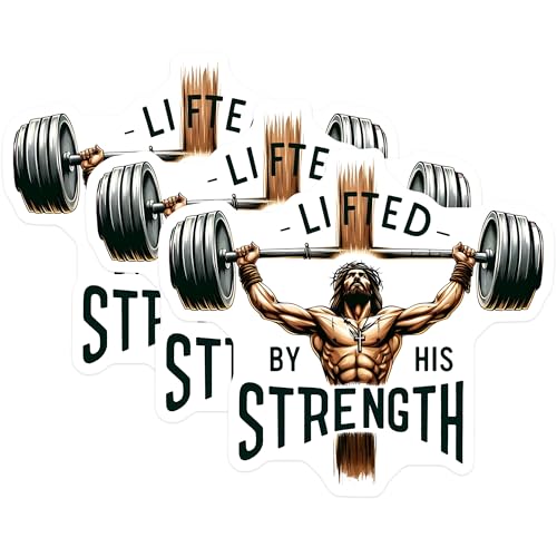 (3 Pack) Lifted by Strength Decals - Jesus Gym - Christian Fitness Decor - 3 Inches On Longest Side - Easy Peel & Apply - Made in USA - 3MCS8399