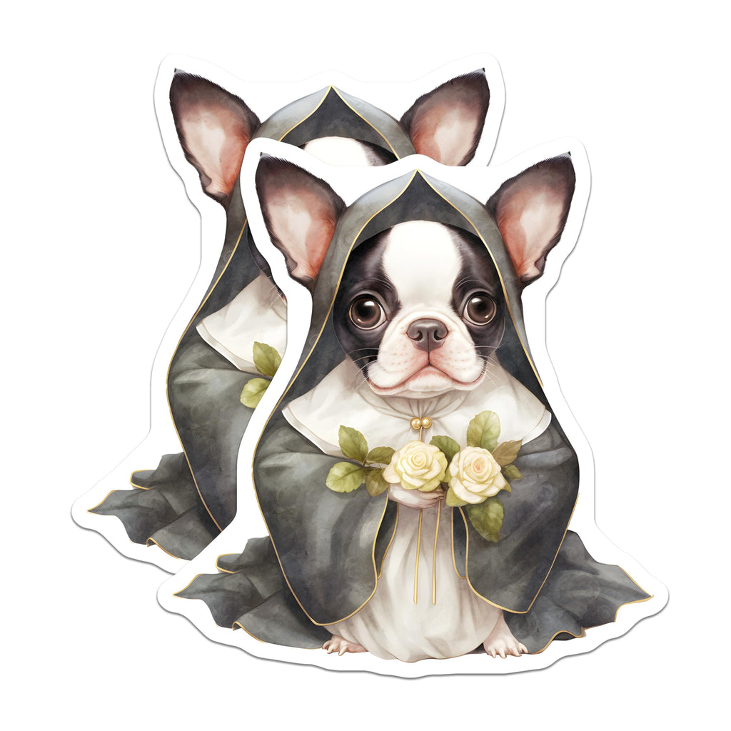 (2 Pack) Nun Boston Terrier Magnets - Religious Dog Art - Funny Fridge Magnets - 5" On Longest Side - Premium Magnet - for Cars, Refrigerators, Toolboxes, Lockers - Made in USA - MAG17104
