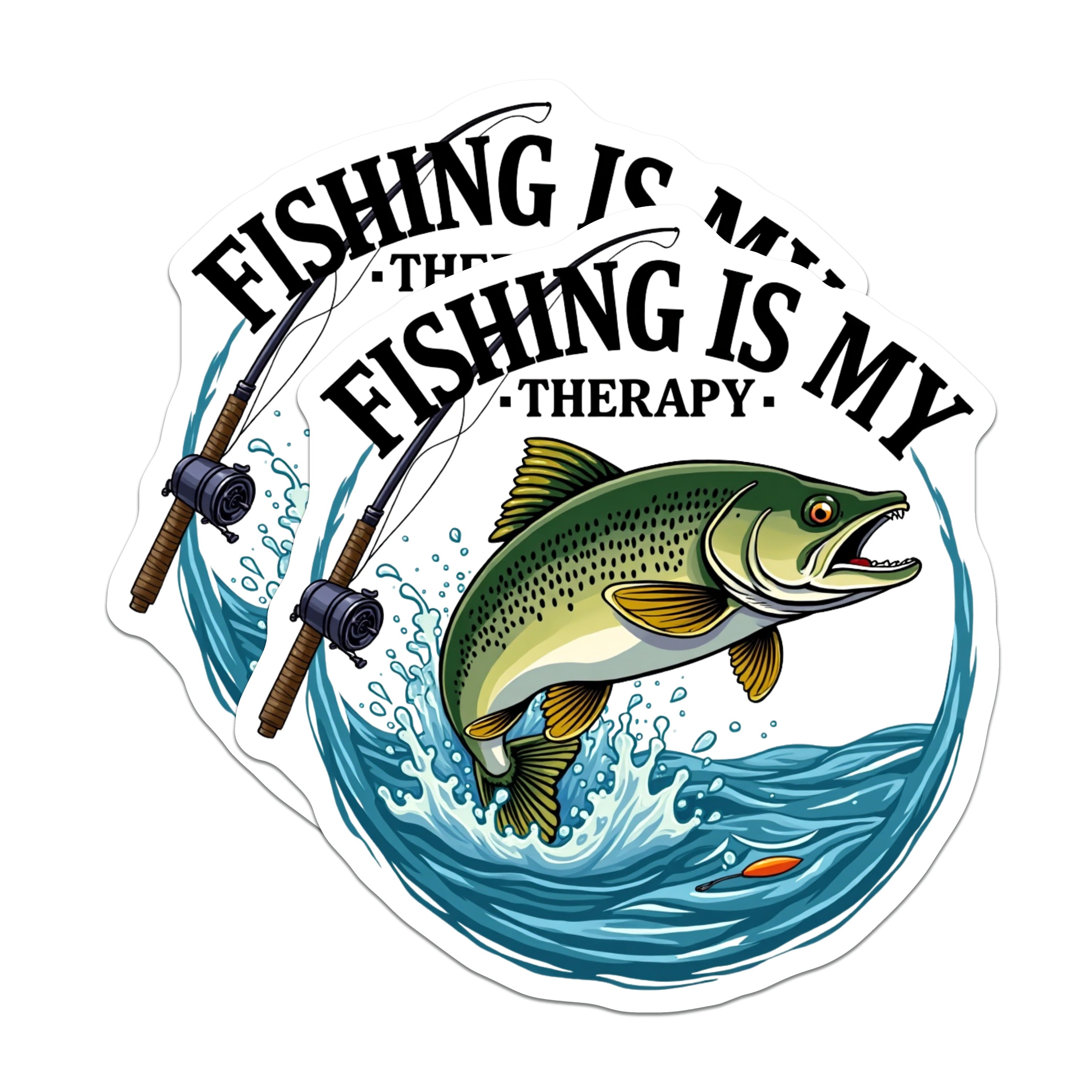 (2 Pack) Fishing is My Therapy Magnets - Fisherman Refrigerator Decor - Angler Locker Magnet - 5 Inches On Longest Side - Thick Durable Magnet - Made in USA - MAG37318
