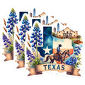 (3 Pack) Texas Decals - Cowboy Horse - Texas State - Alamo - Bluebonnet Flower - Laptop Decals- 3 Inches On Longest Side - Easy Peel & Apply - Made in USA - 3MCS5755