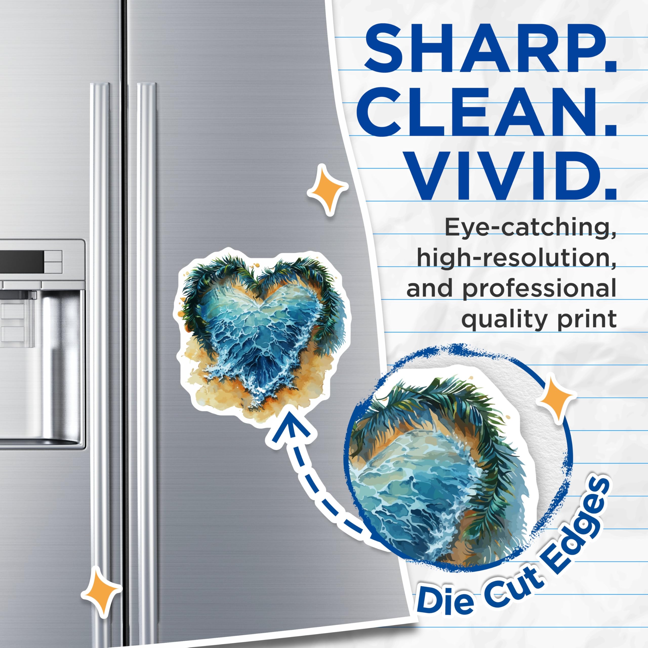 (2 Pack) Watercolor Ocean Heart Wave Magnets - Tropical Palm Beach Coastal Decor - Summer Vacation Aesthetic Fridge Magnets - 5 Inches On Longest Side - Thick Durable Magnet - Made in USA - MAG20153