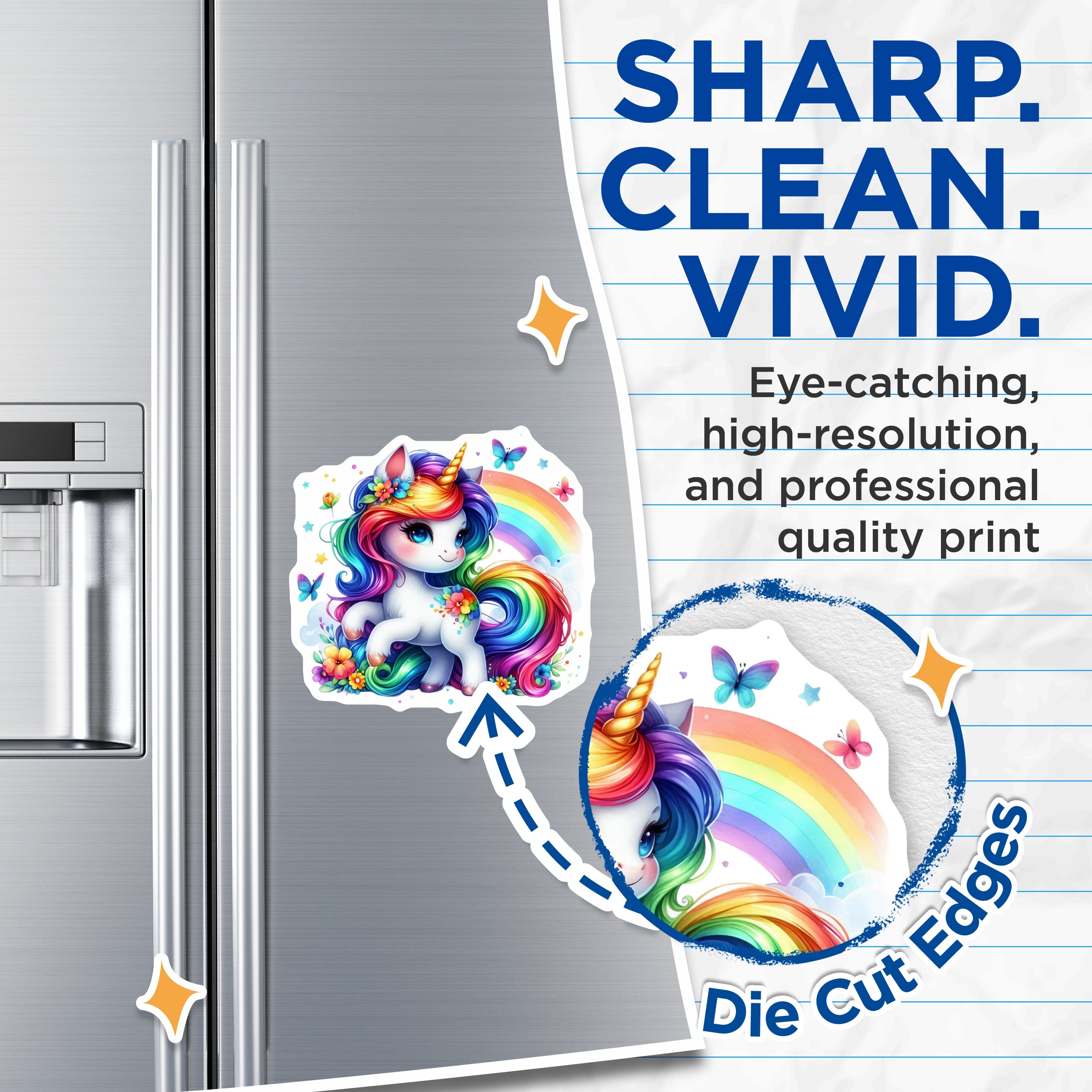 (2 Pack) Cute Rainbow Unicorn Magnets - Magical Fantasy Decor - Kids Room Aesthetic - Fridge Locker Art - 5 Inches On Longest Side - Thick Durable Magnet - Made in USA - MAG36641