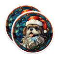 (2 Pack) Christmas Dog Magnets - Stained Glass Shih Tzu - Festive Pet Decor - 5 Inches On Longest Side - Thick Durable Magnet - Made in USA - MAG25366