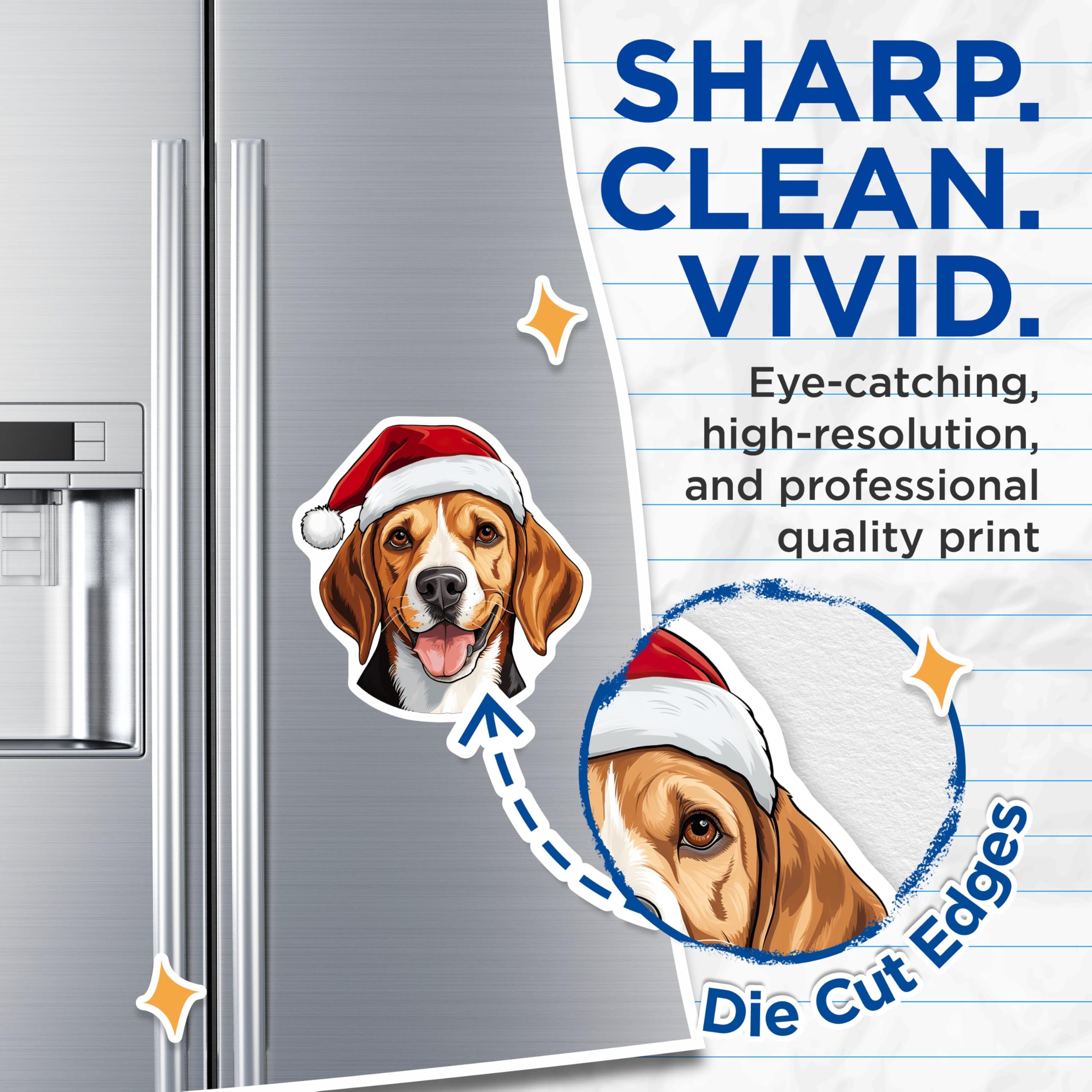 (2 Pack) Christmas Beagle Magnets - Santa Dog Holiday Decor - Pet Lover Refrigerator Accent - Dog Mom Stocking Stuffer - 5 Inches On Longest Side - Thick Durable Magnet - Made in USA - MAG28338
