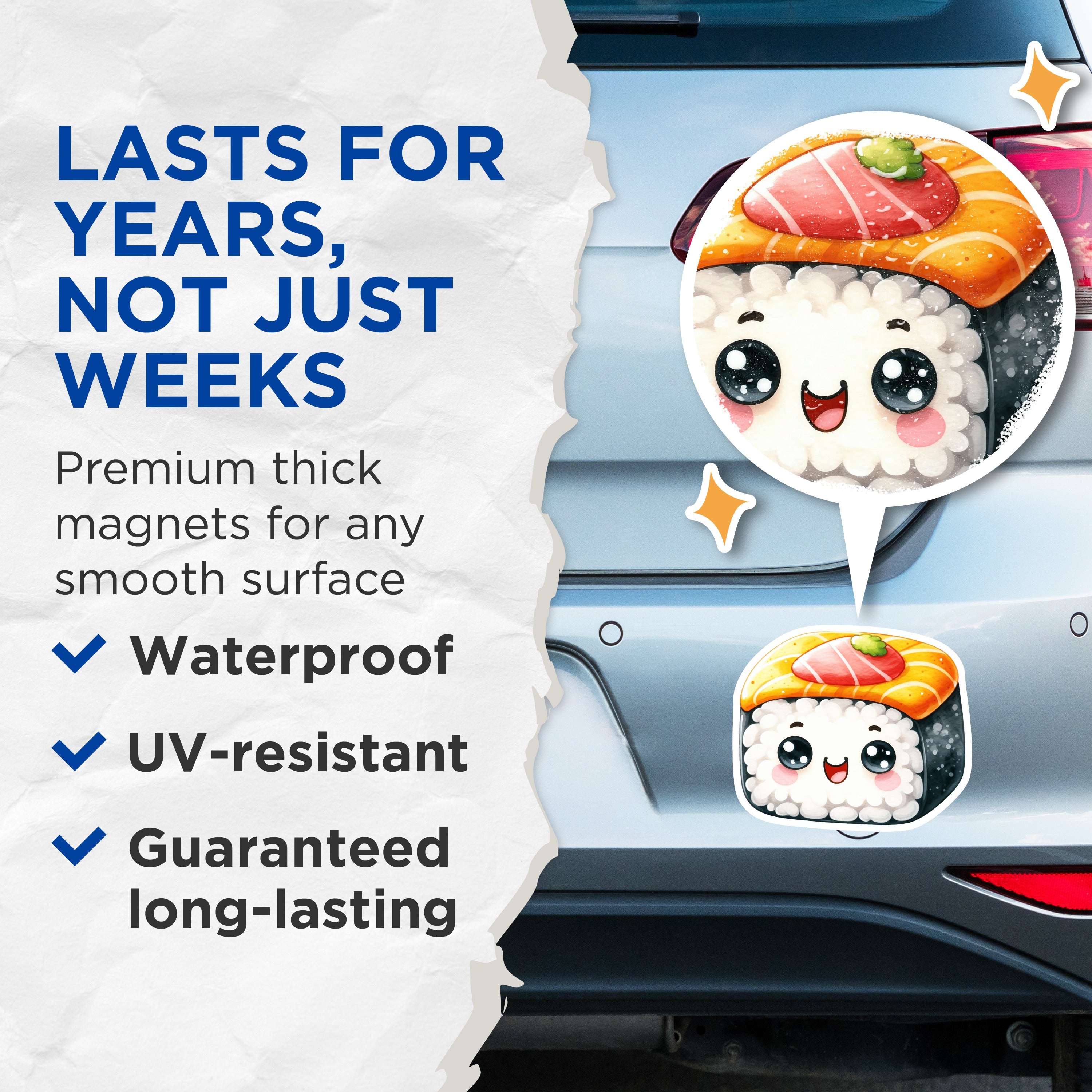 (2 Pack) Kawaii Sushi Roll Magnets - Cute Anime Food Refrigerator Decor - Japanese Kitchen Fun - 5 Inches On Longest Side - Thick Durable Magnet - Made in USA - MAG39664