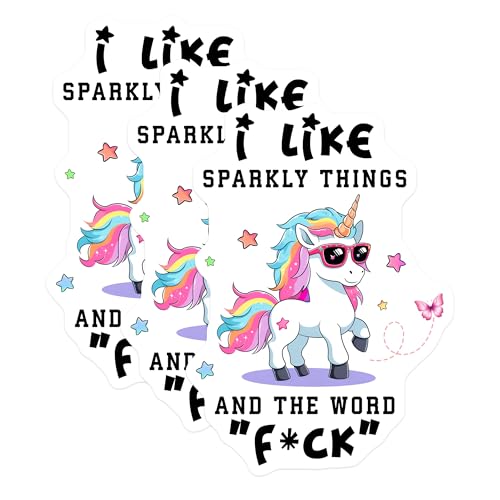 (3 Pack) Unicorn Laptop Decals - Sparkly Things - Funny Offensive - 3 Inches On Longest Side - Easy Peel & Apply - Made in USA - 3MCS6570