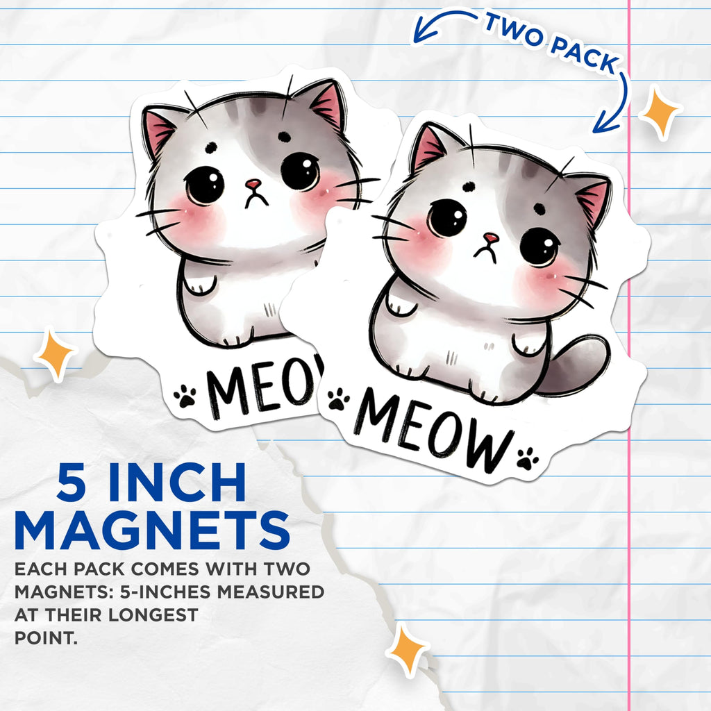 (2 Pack) Cat Magnets - Cute Kitten Decor - Fridge Refrigerator Magnets - 5" On Longest Side - Premium Magnet - for Cars, Refrigerators, Toolboxes, Lockers - Made in USA - MAG15306