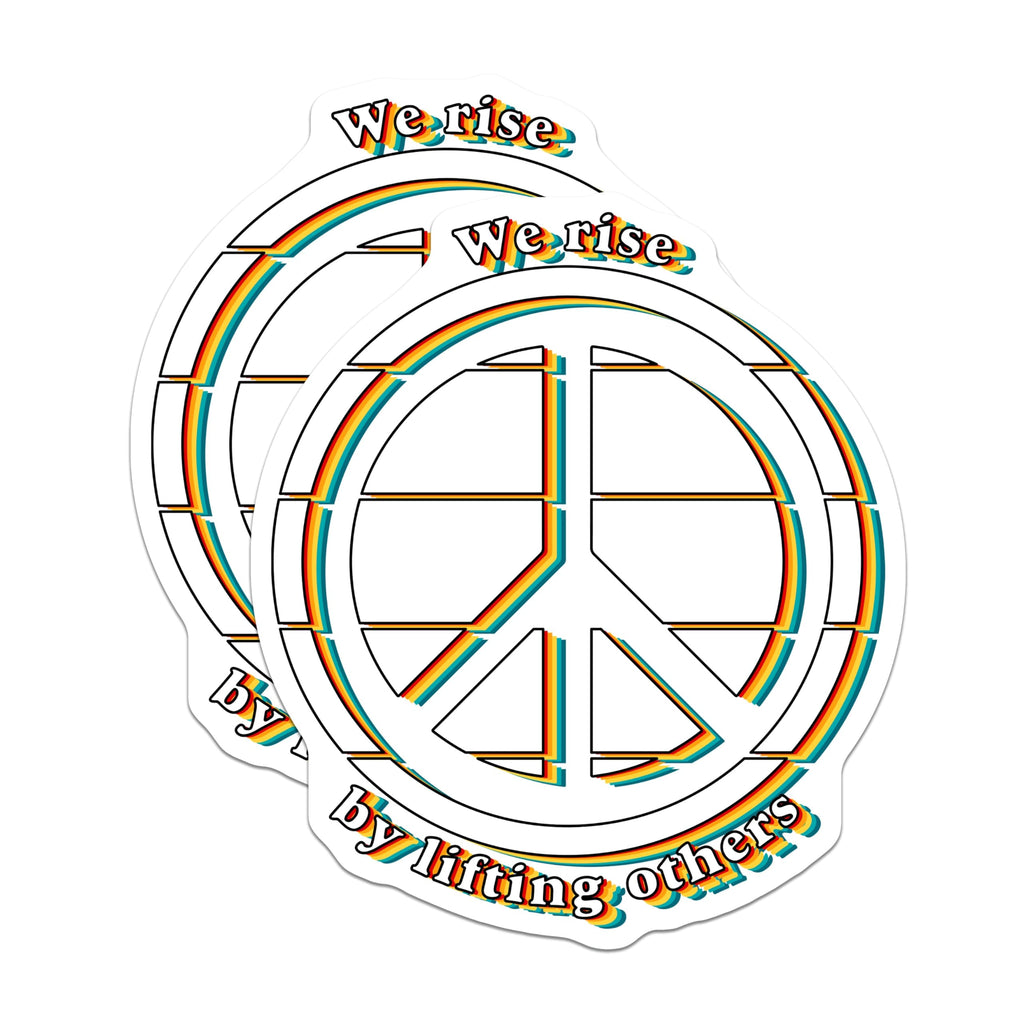 (2 Pack) Peace Sign Magnets - We Rise By Lifting Others Quote - Rainbow Retro Decor - Positive Message Statement - 5 Inches On Longest Side - Thick Durable Magnet - Made in USA - MAG20171