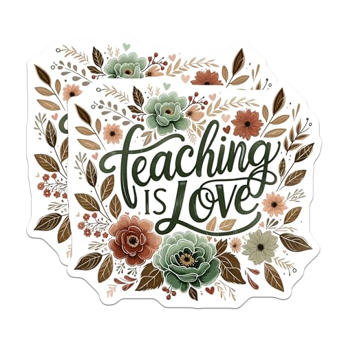 (2 Pack) Teaching is Love Stickers - Inspirational Teacher Stickers - Floral Classroom Decor Stickers - 5" On Longest Side - Sticks to Smooth Flat Surfaces - Made in USA - BMCS4426