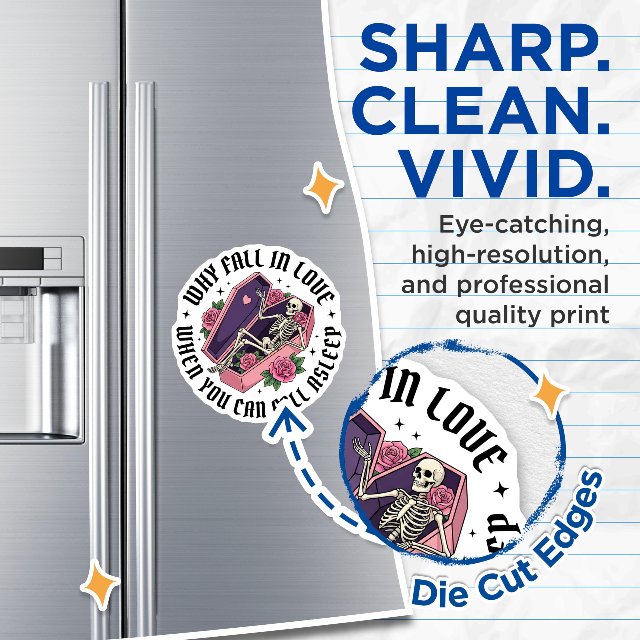 (2 Pack) Coffin Skeleton Magnets - Funny Gothic Decor - Alternative Aesthetic Magnets - 5" On Longest Side - Premium Magnet - for Cars, Refrigerators, Toolboxes, Lockers - Made in USA - MAG15289