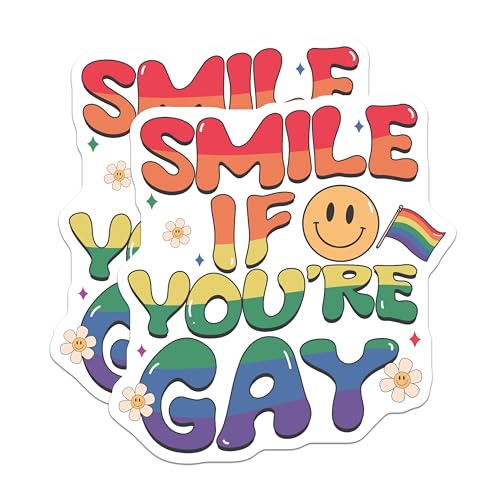 (2 Pack) Smile If You're Gay Stickers - LGBTQ Pride Stickers - Rainbow Flag Sticker - Gay Pride Decal - 5" On Longest Side - Sticks to Smooth Flat Surfaces - Made in USA - BMCS5864