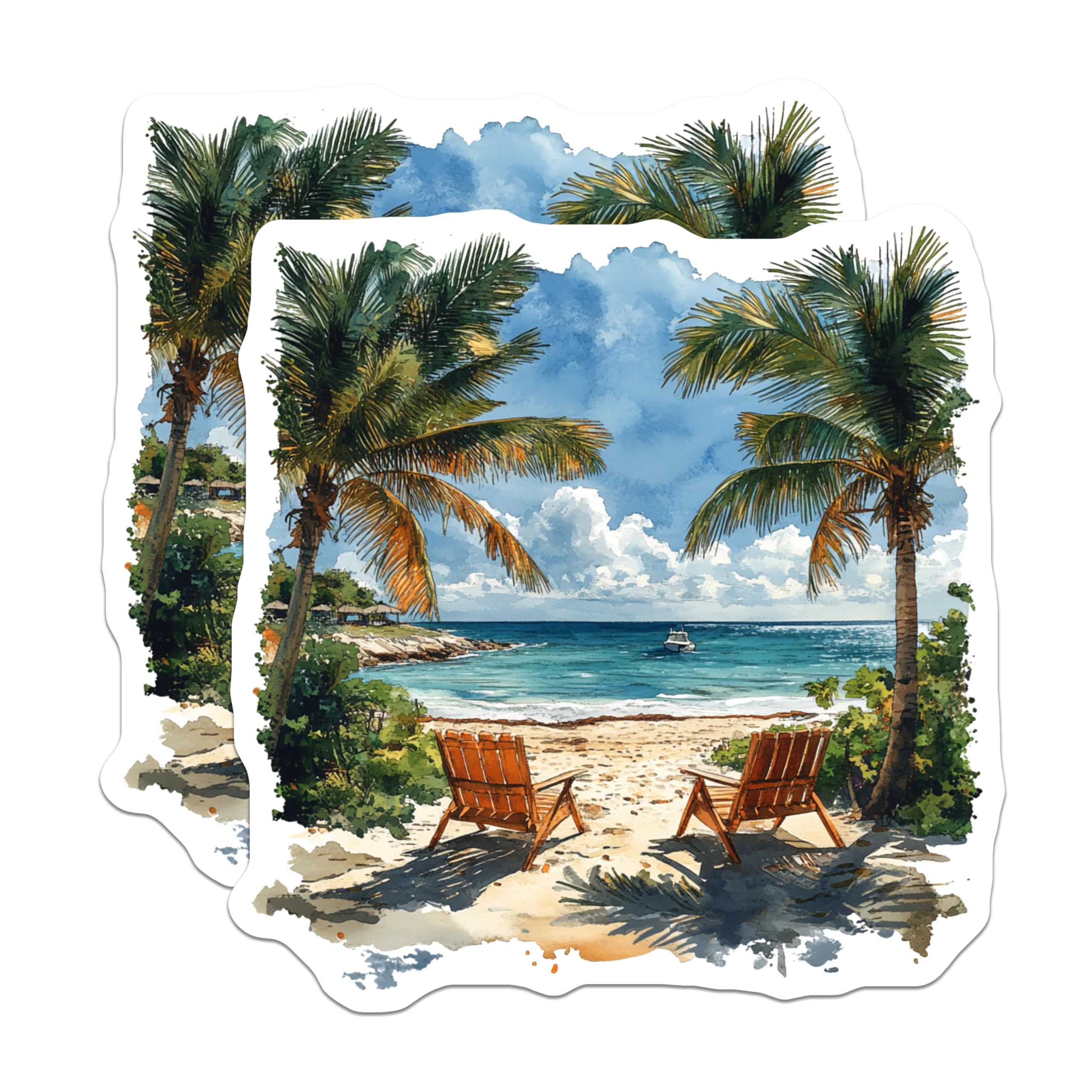 (2 Pack) Beach Scene Magnets - Tropical Ocean View - Vacation Planner Decor - Coastal Home Kitchen Refrigerator Magnets - 5 Inches On Longest Side - Thick Durable Magnet - Made in USA - MAG25934