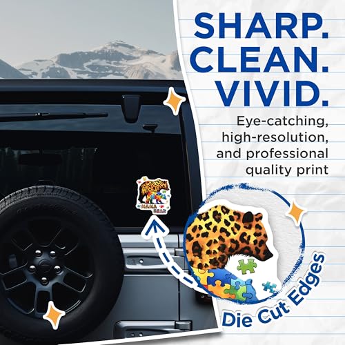 (2 Pack) Mama Bear Stickers - Puzzle Bear - Animal Print Decals - 5" On Longest Side - Sticks to Smooth Flat Surfaces - Made in USA - BMCS8128