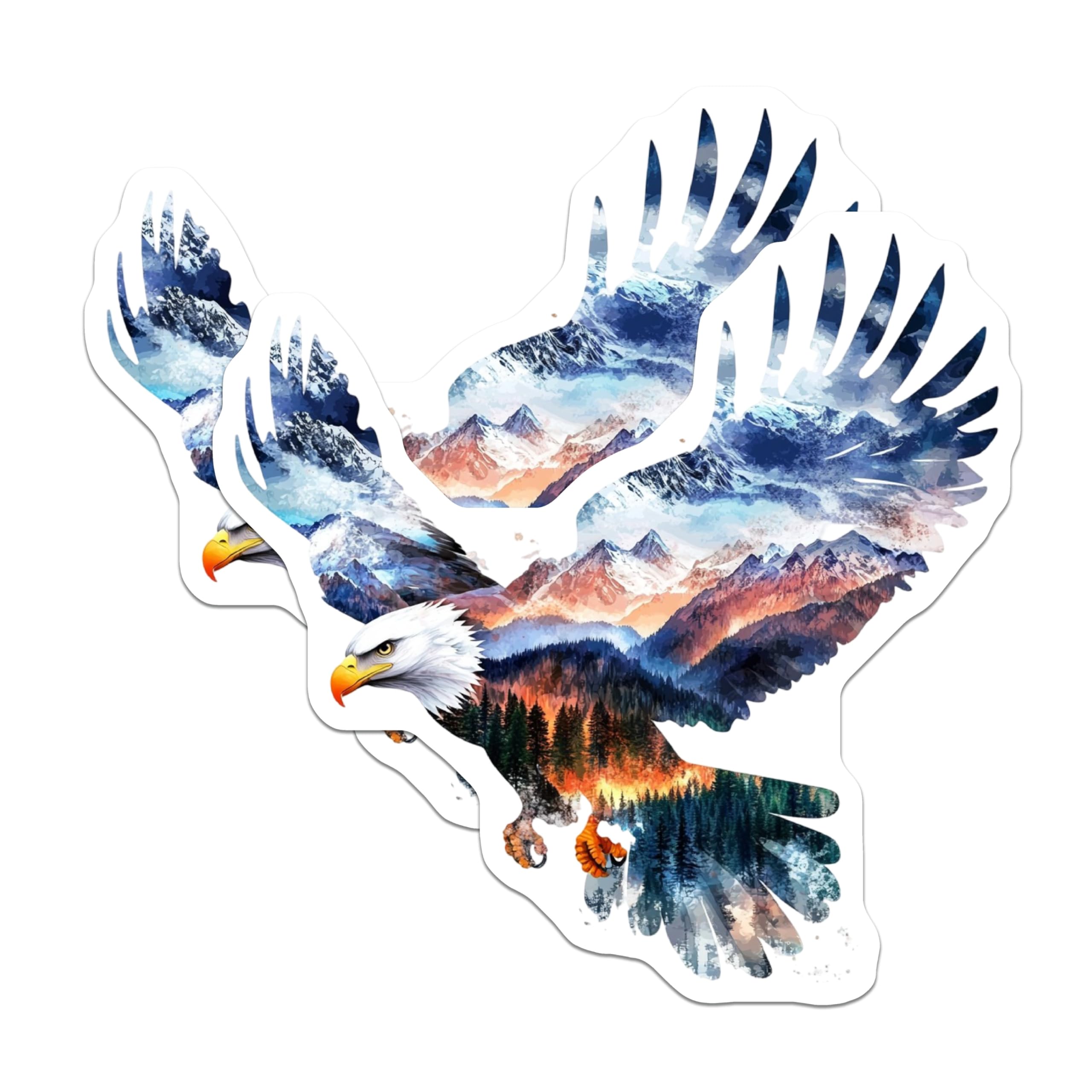 (2 Pack) Eagle Magnets - Mountain Scene Art - Wildlife Magnets - 5" On Longest Side - Premium Magnet - for Cars, Refrigerators, Toolboxes, Lockers - Made in USA - MAG15419