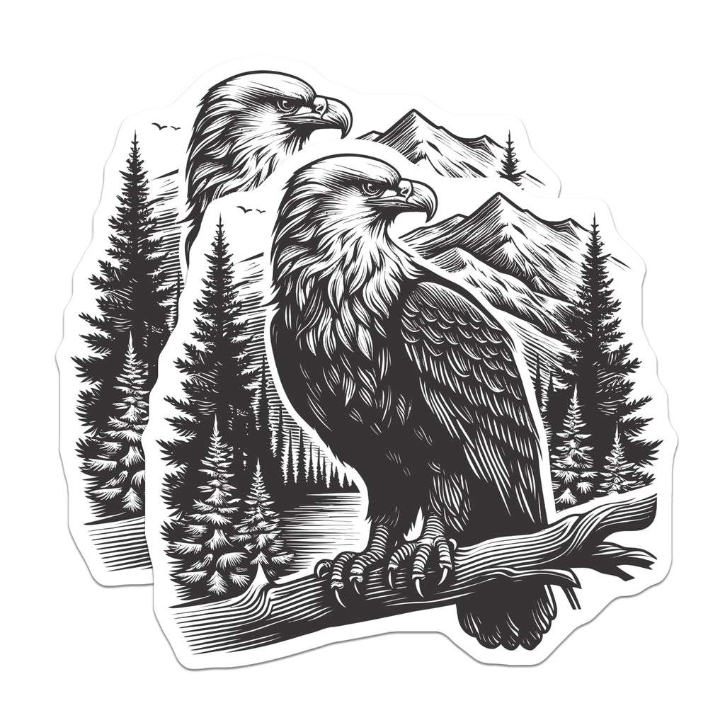 (2 Pack) Majestic Bald Eagle Magnets - Serene Wilderness Scene Refrigerator Display - Mountain Forest Lake Nature Art - 5 Inches On Longest Side - Thick Durable Magnet - Made in USA - MAG21136