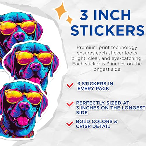 (3 Pack) Cool Dog Decals - Laptop Decal - Trendy Art - 3 Inches On Longest Side - Easy Peel & Apply - Made in USA - 3MCS6004