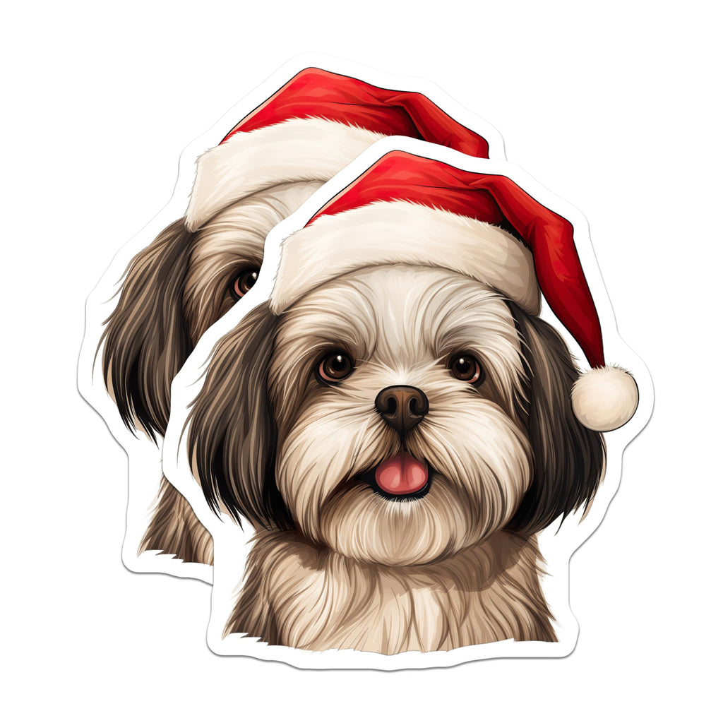 (2 Pack) Shih Tzu Christmas Magnets - Santa Hat Dog - Holiday Home Decor - 5 Inches On Longest Side - Thick Durable Magnet - Made in USA - MAG28289