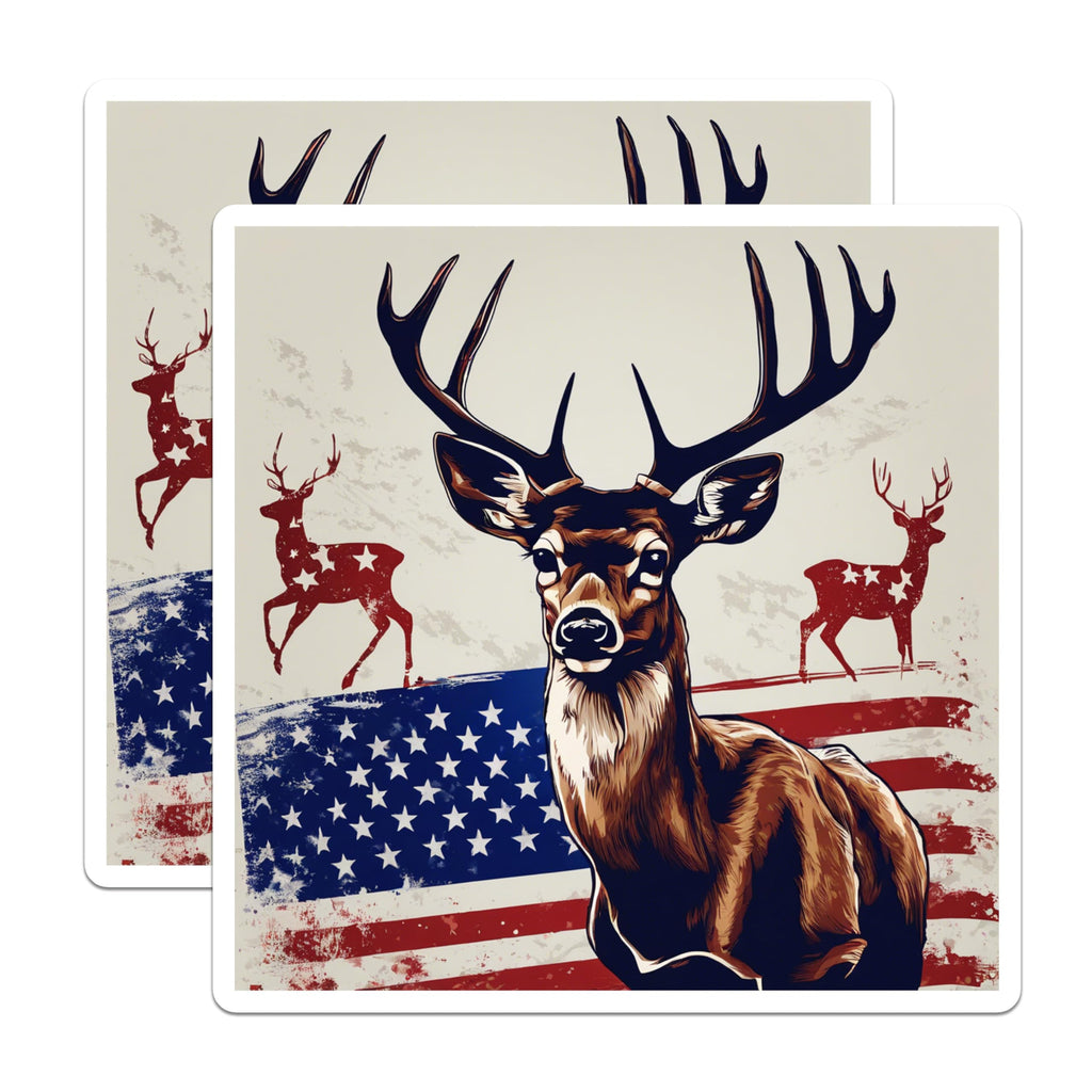 (2 Pack) Patriotic Deer Magnets - American Flag Buck Art - Hunter Outdoorsman Wildlife Collector - Rustic Americana Decor - 5 Inches On Longest Side - Thick Durable Magnet - Made in USA - MAG19709