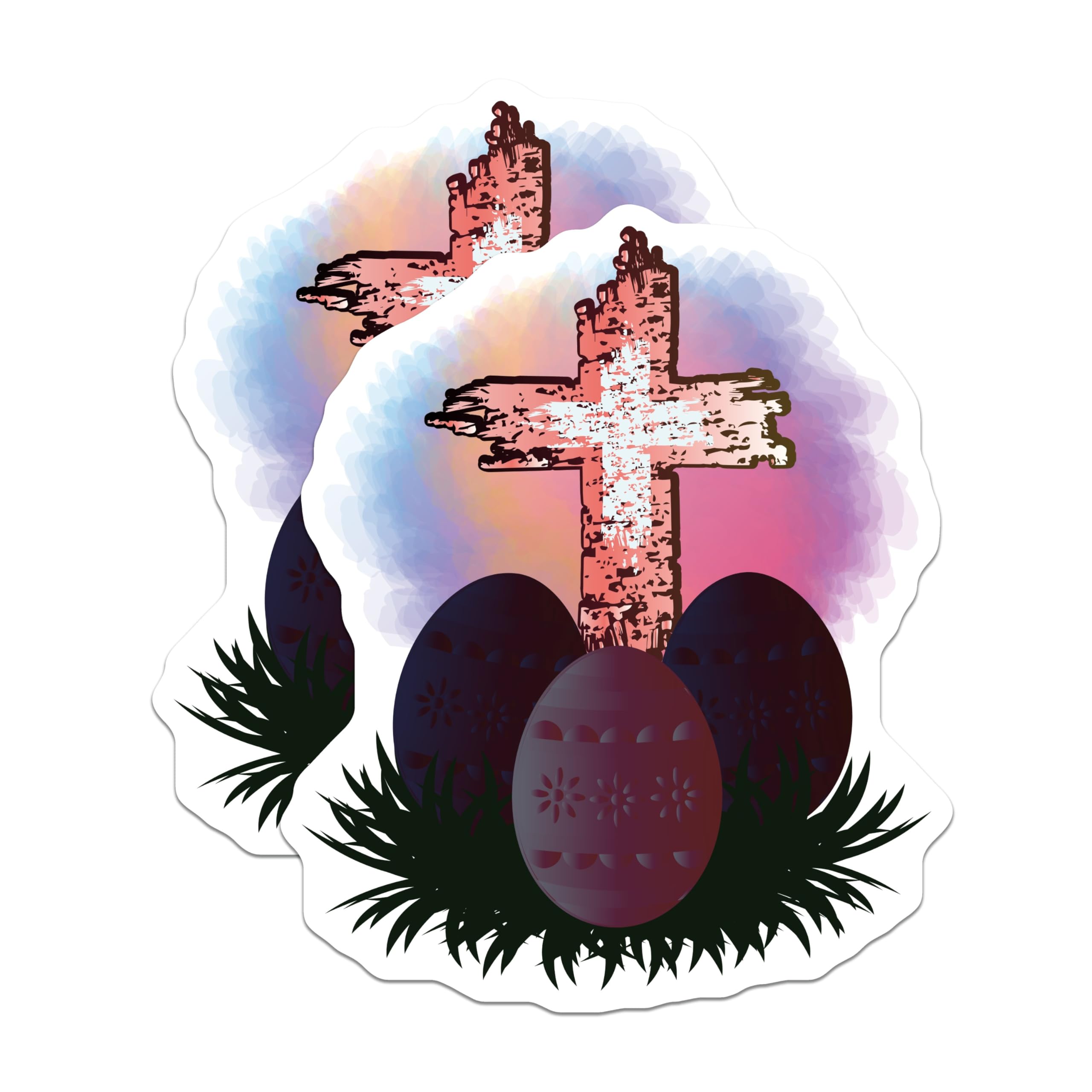 (2 Pack) Easter Cross Magnets - Religious Resurrection Decor - Christian Faith Spring Celebration - Decorative Easter Egg Art - 5 Inches On Longest Side - Thick Durable Magnet - Made in USA - MAG19782