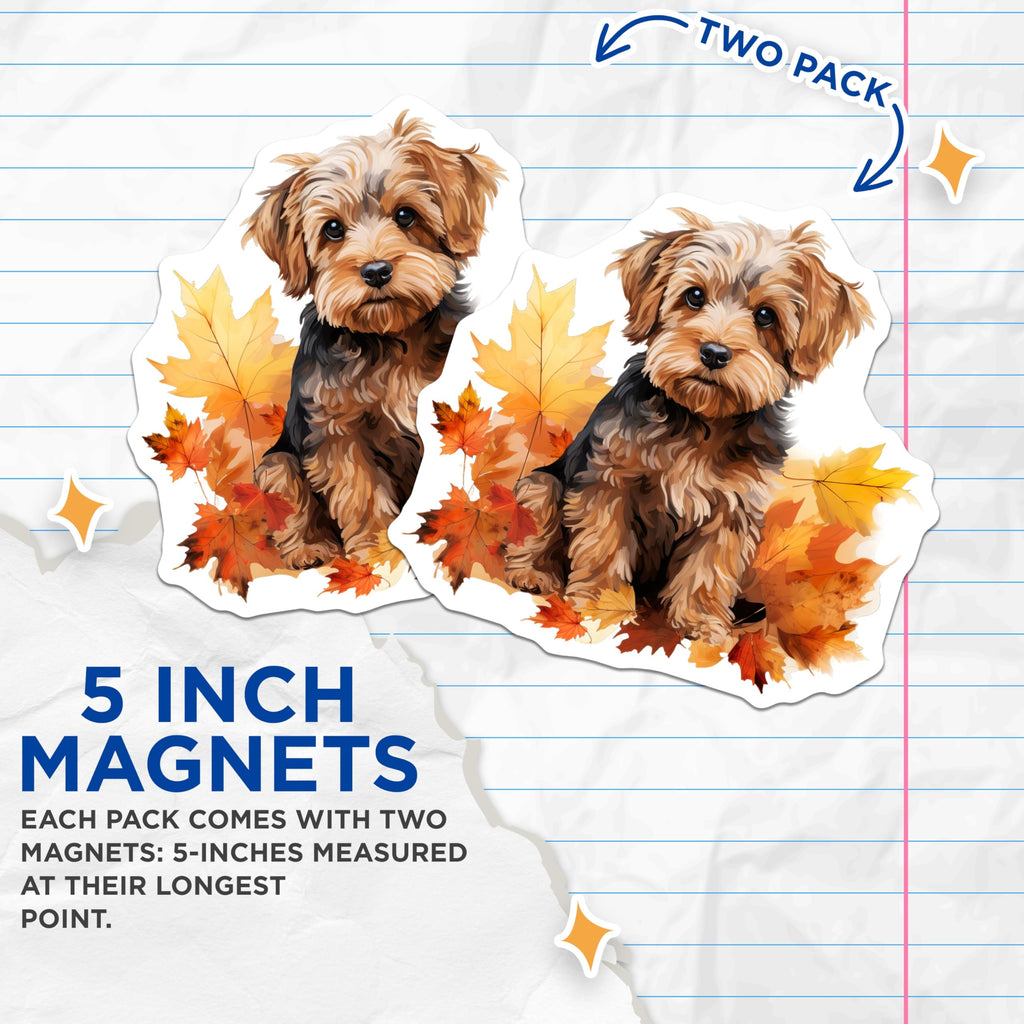 (2 Pack) Yorkshire Terrier Magnets - Autumn Dog Decor - Cute Pet Art - 5 Inches On Longest Side - Thick Durable Magnet - Made in USA - MAG27538